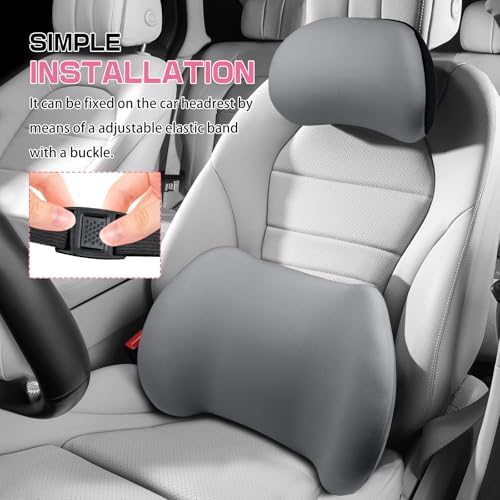 2PCS Car Neck Pillow and Lumbar Support Pillow Set, Ergonomic Memory Foam Back & Neck Support Pillows for Car Seat, Office Chair, Driver Head & Back Cushion and Pain Relief (Gray)