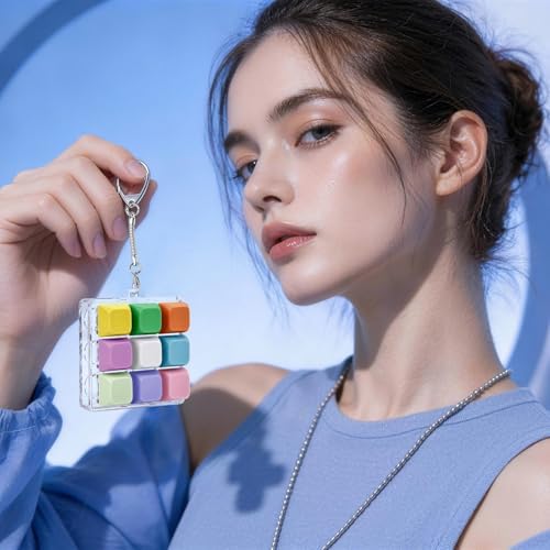 Keyboard Fidget Toy, Creamy Fidget Clicker Keyboard Fidget Keychain, Button Fidget Gifts for Adults, Boost Focus & Ease Anxiety Anywhere — Perfect Stress-Relief Gift (3×3 Grid Layout A)