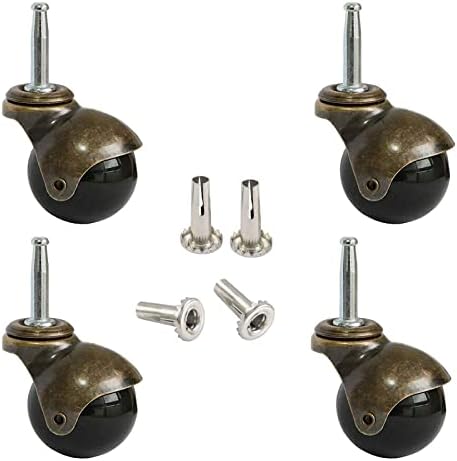 Ball Caster Wheels, Vintage Furniture Replacement Castors for Chair, Leaf Table, Tea Trolley - 30kg Load Capacity Each for Ottomans, Wheelchair, Coffee Table - Swivel Casters (4 Pcs)