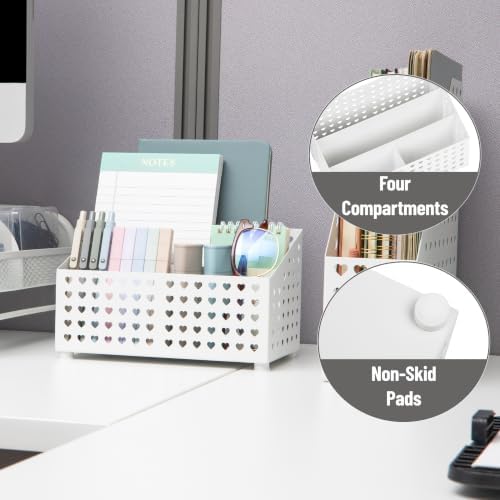 Mind Reader Metal Desktop Organizer with Heart Cutout Design, Pink