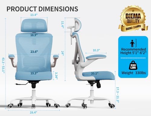 Ergonomic Office Chair: Mesh Desk Chair Comfy with Headrest& Lumbar Support