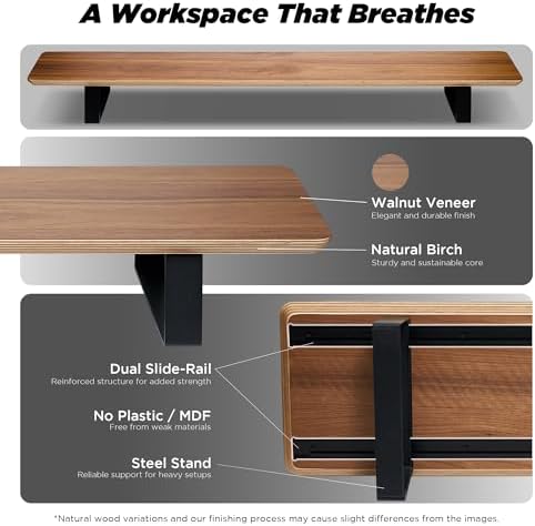 ULTRARM Moodular Wooden Monitor Stand Desk Organizer, Large 45.6" Walnut