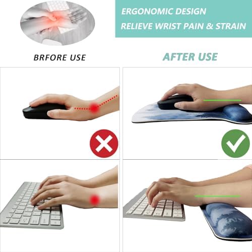 Keyboard Wrist Rest Pad Mouse Pad with Wrist Support Set of 3, Gaming Mousepad with Non-Slip Rubber Base, Ergonomic Memory Foam Mouse Cushion Support for Home Office Laptop Computer, Forest