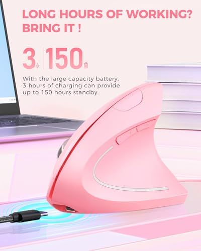 Lekvey Ergonomic Mouse, Rechargeable Vertical Wireless Mouse, Pink