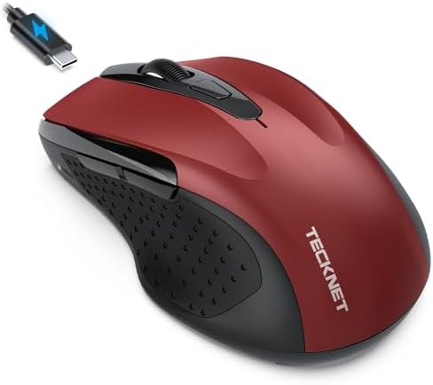 TECKNET Rechargeable Jiggler Wireless Mouse, Dual-Mode Connectivity, Red