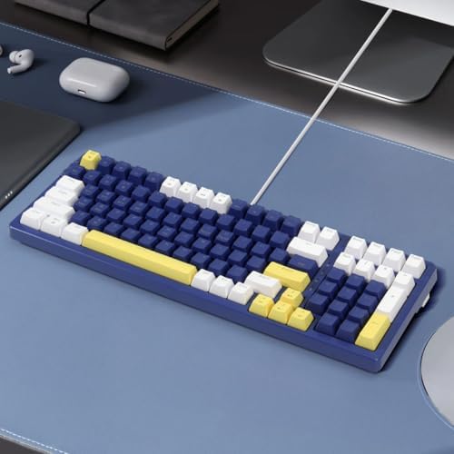Merdia Wireless Mechanical Keyboard, Triple Mode 2.4G/USB-C/BT Gaming Keyboards 100 Keys Ice-Blue Backlit, Brown Switch Keyboard | Rechargeable Mechanical Gaming Keyboards | Blue/White/Yellow