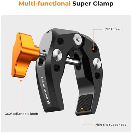 K&F CONCEPT Camera Mount Clamp, Super Crab Clamp with 1/4" Thread Holes