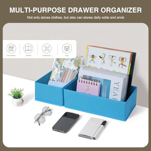 DIMJ Drawer Organizers - Set of 4 Fabric Closet Organizers and Storage, Drawer Dividers for Baby Clothes, Socks, Belt, Tie (Blue)