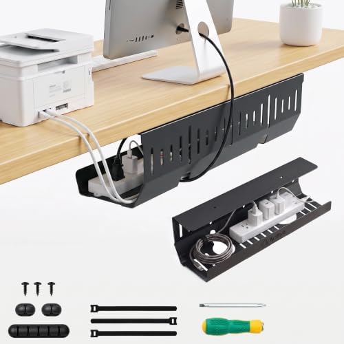 Aothia Under Desk Cable Management Tray (16.5 in, Metal, Black)