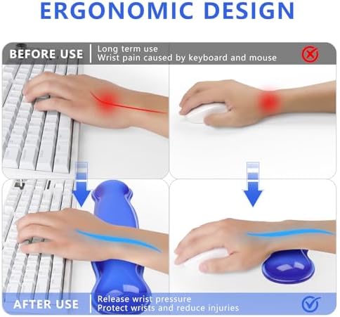 Gel Keyboard and Mouse Wrist Rest, Cute Wrist Support and Arm Support Keyboard Rest for Keyboard and Mouse Typing Pain Relief，Suitable for Office/Computer/Laptop/Gaming (Transparent Blue Set)