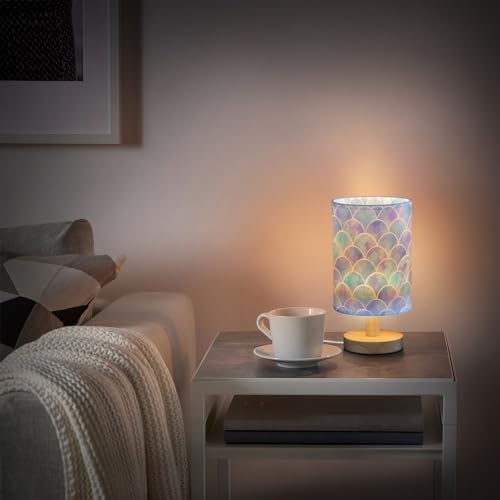 ALAZA Watercolor Rainbow Scales of Mermaid Decor Bedside Table Lamp with USB Port for Bedroom Nightstand Office Desk LED Bulb Included
