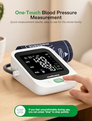 Blood Pressure Monitor with 2x199 Sets Memory, Medisana Automatic Upper Arm Blood Pressure Monitor for Home Use, 4.5" Color LED Backlit Display, Adjustable Large Cuff, Home Hypertension Detector