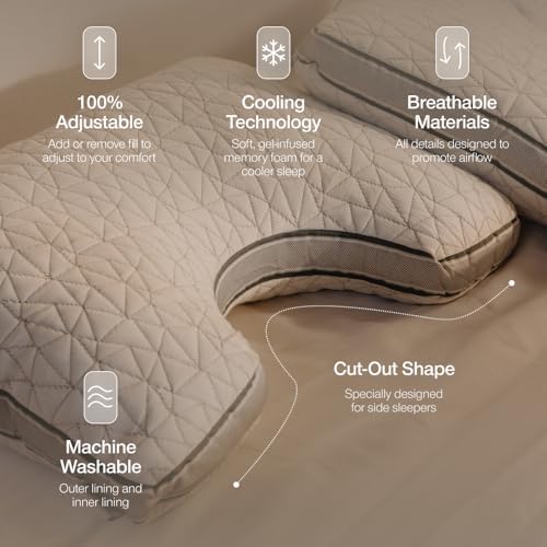 Coop Home Goods Eden Cut-Out Bed Pillow for Side Sleepers, Queen Size, Adjustable Medium Soft Memory Foam Cooling Pillow with Ergonomic Shoulder Cut-Out, CertiPUR-US/GREENGUARD Gold