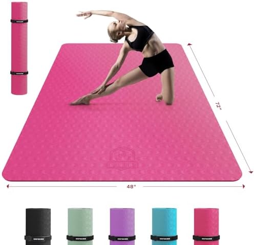 HAPBEAR Extra Large Yoga Mat - 72"x48"x6mm (1/4 inch), Non-Slip, Durable, Thick Wide Exercise Mat for Home Workouts, Yoga, Pilates, Stretching and Cardio Workouts
