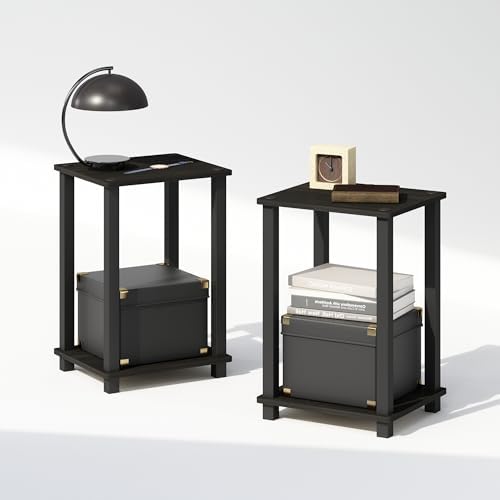 Furinno Simplistic Set of 2 Toolless 2-Tier Night Stand, Espresso