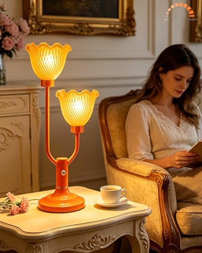 Lightdot Flower Table Lamp Vintage Orange Lamp 2 Bulbs Included Dimmable