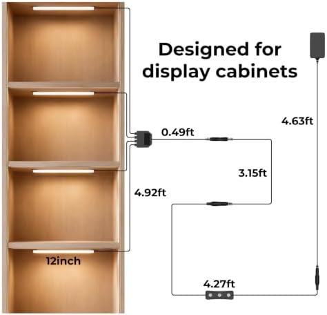 Display Shelf Lighting, 4 Pack x12 Inch 5000K Dimmable with Memory Function
