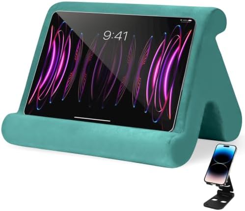Universal Multi-Angle Tablet Stand Holder-Soft Pad Stand with black phone holder for Lap,Knee,Sofa and Bed,Compatible with iPad Pro 9.7,10.5,12.9 Air Mini 4 3,Kindle,Galaxy Tab,E-Reader (Light Blue)