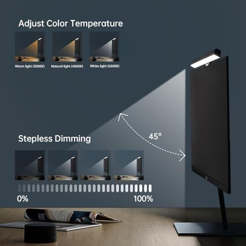 16" Flat Monitor Light Bar with RGB Backlight & 60-Min Timer, 3000-6000K Stepless Dimming, 0.3-0.8" Clamp for Office/Gaming, USB-C Eye Care Desk Lamp (Touch Control/Blue Light Filter)