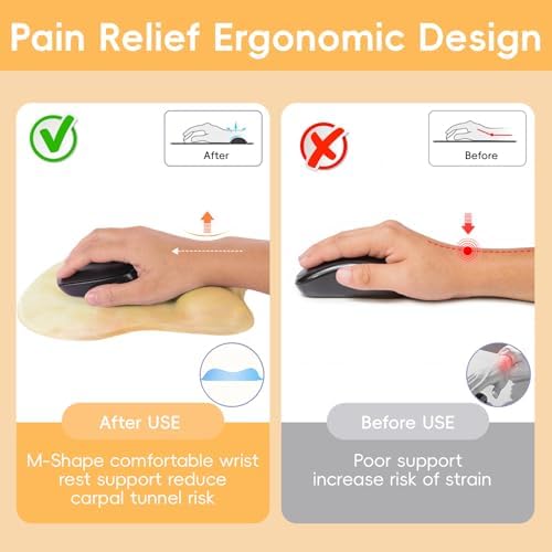 Mouse Pad with Wrist Rest Ergonomic Mouse Pad with Comfortable M-Shape Pain Relief Wrist Support Non-Slip PU Base Mousepad for Laptop, Office & Home (Lemon Yellow)