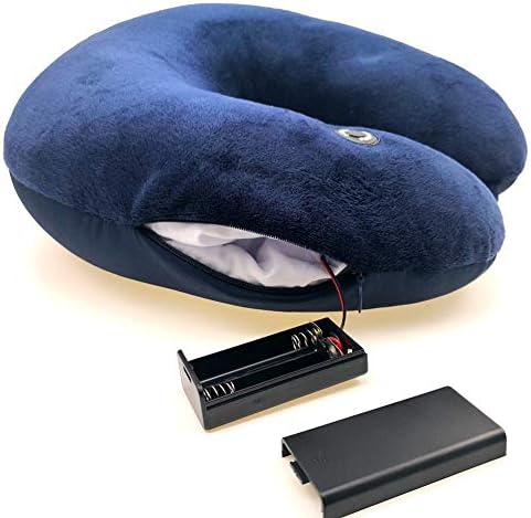 Hooshing Vibrating Neck Pillow Portable Travel Neck Pillow Massage, Navy