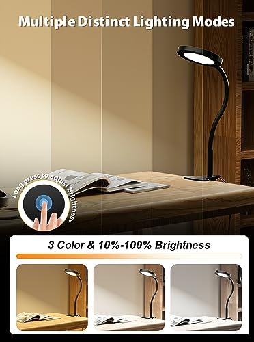 Black Clip On Reading Light, 450LM Book Light, CRI95, 3 Modes Stepless Dim