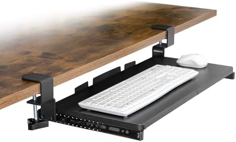 Mount-It! 24” Clamp-On Under Desk Keyboard Tray, Slide-Out Keyboard Drawer for Desk, Ergonomic Pull-Out Platform with Smooth Gliding Tracks, No-Drill C-Clamp Mount, Under Desk Keyboard Holder