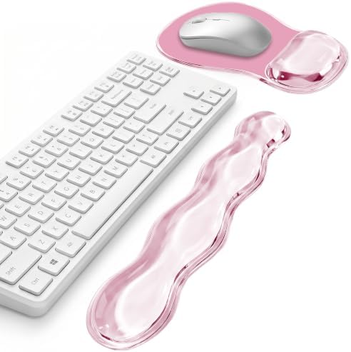 Keyboard Wrist Rest & Ergonomic Mouse Pad with Wrist Rest Set, Cute Transparent Gel Wrist Rest for Keyboard and Mouse, Soft Support for Pain Relief, Office, Gaming Desk Accessories（Pink）