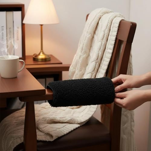 Lamb Wool Armrest Pad Soft Sherpa Fleece Cushion Protects Chair Armrests Relieves Discomfort Non-Slip Hook-and-Loop Suitable for Office Chair Elderly Home, White