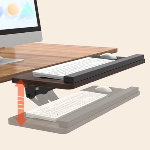 Under Desk Adjustable Keyboard Tray, Slide-Out Keyboard Platform, 360° Swivel, Pull Out and Tilt Computer Keyboard and Mouse Holder, Office Ergonomic Keyboard Drawer(Brown,24x75cm/9.4x29.5in)