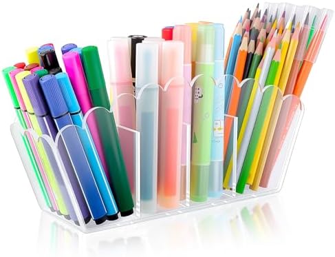 Scalloped Acrylic Pencil Holder,4 Compartment Desk Organizer
