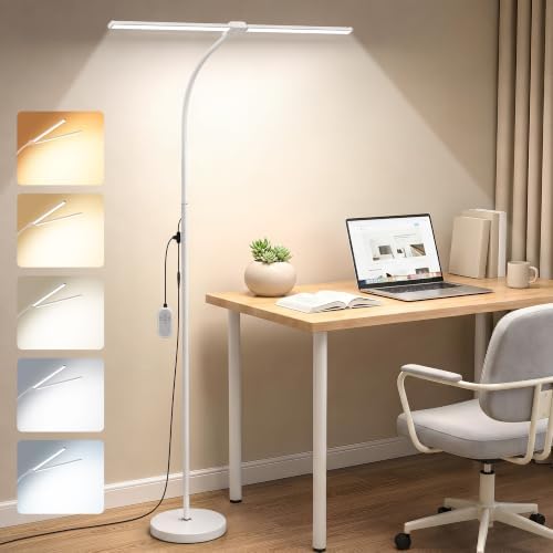 Dual-head LED Floor Lamp 20W 1400LM Adjustable Neck Bright Light White