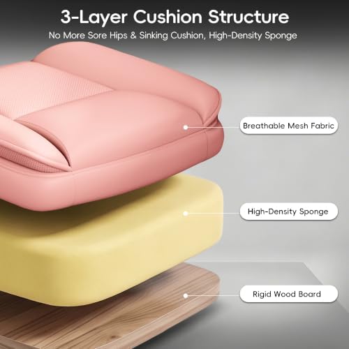 Vonesse Office Chair, Desk Chair with Flip-up Armrests, Gaming Chair with Double-Layered Soft Backrest,PU Leather Computer Executive Chair with Breathable Seat Cushion (Pink)