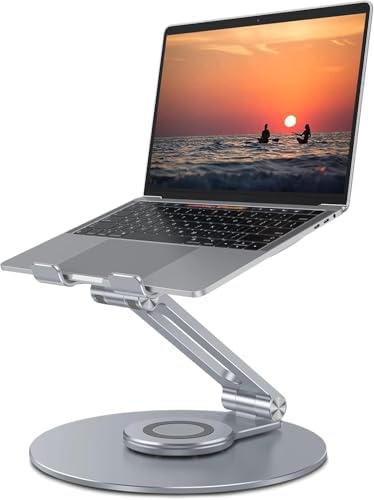 OMOTON Adjustable Laptop Stand for Desk 360° Rotating Base 17" Cool Grey