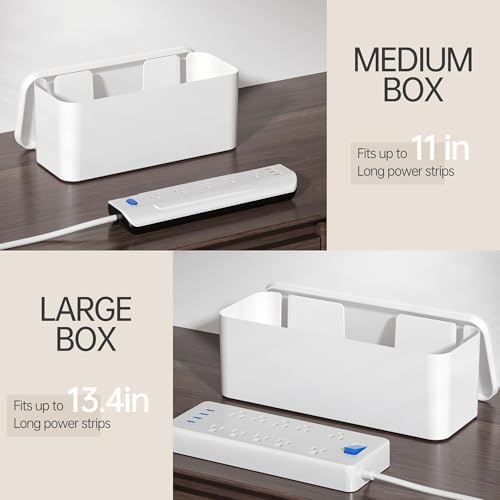 YECAYE 2 Pack Cable Management Box, Pet Friendly Cable Box Organizer for Home & Office, Child-Proof Floor Cord Cover, Cord Management and Cord Hider, White