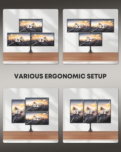 Triple Monitor Mount for up to 32’’ Ultrawide Screens, Heavy Duty,Black