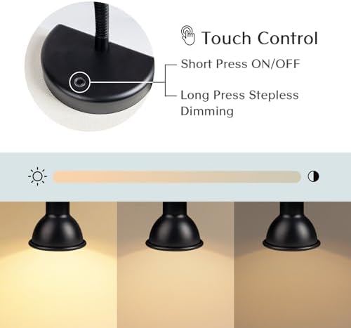 Solfres Innovative Design Rechargeable Headboard Reading Light. No Drilling Book Light for Bedtime Reading. Dimmable LED Lamp with Bulb. Movable & Flexible, Black