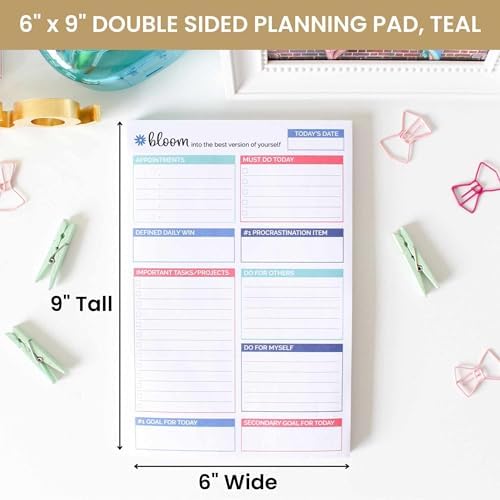 bloom daily planners Double Sided Daily To Do List Planning Pad - 80 Tear Off Sheets for Work, Home or Office Organization (Teal) - 6" x 9"