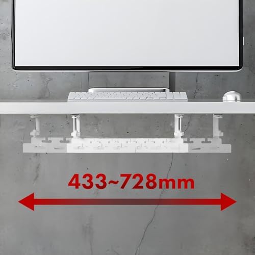 Maclean Adjustable Under Desk Cable Holder Organizer | Clamp Mount | Cable Management for Home Office Gaming | 5kg Load Capacity (White, 1 Tier/Length: 433-728mm)