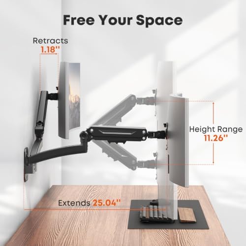 Dual Monitor Wall Mount for 27-45 inch Flat/Curved Computer Screens
