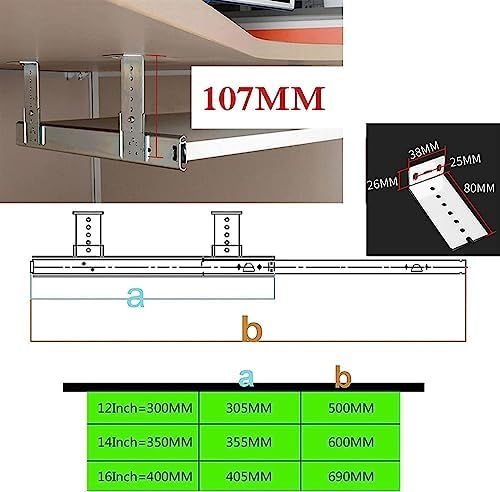 Drawer Slides Telescopic Slides for Piano All Metal Ball Bearing Keyboard Slide Under Desk Keyboard Tray Sliding Rails for Drawer/Shelf(400mm(16 inch)), 631013
