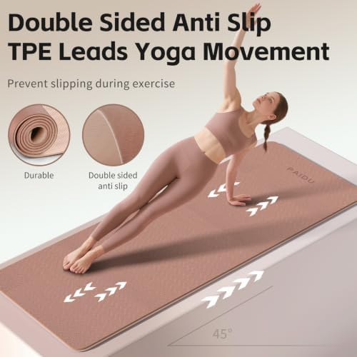 PAIDU Yoga Mat 8mm TPE Non‑Slip Fitness Mat with Strap for Home Workouts