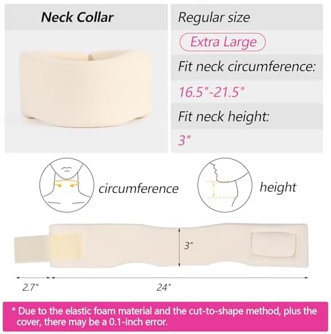Soft Foam Neck Brace Universal Cervical Collar, Adjustable Neck Support Brace for Sleeping - Relieves Neck Pain and Spine Pressure, Neck Collar After Whiplash or Injury (3" Depth Collar, XL)