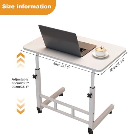 Adjustable Height Mobile Computer Desk, Small Standing Desk with Wheels, Portable Stand Up Desk, Mobile TV Tray Table Rolling Desk for Home Office, Study, and Small Spaces, White