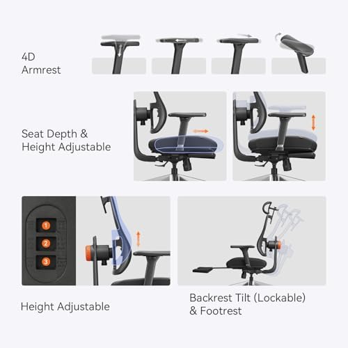 Newtral Ergonomic Office Chair, Auto-Following Lumbar Support Desk Chair with Footrest (Black, 5D Headrest)