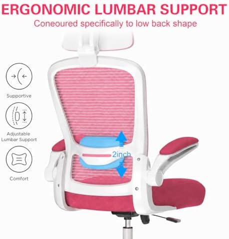 Mimoglad Office Chair, High Back Ergonomic Desk Chair with Adjustable Lumbar Support and Headrest, Swivel Task Chair with flip-up Armrests for Guitar Playing, 5 Years Warranty