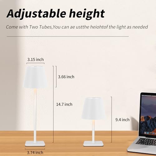 Mr. White Outdoor Waterproof Cordless Wireless Rechargeable Portable Top Touch Battery Operated Powered LED Table Lamp Desk Lamp Lights for Restaurant Kitchen Patio Dinner Dining (White)