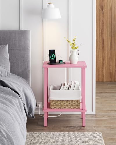 TUTOTAK End Table with Charging Station, Side Table, Nightstand