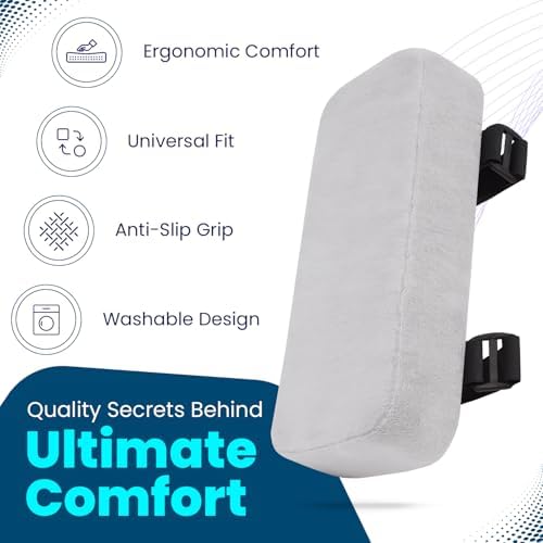 Thick Memory Foam Office Chair Arm Pads - Office Chair Armrest Covers Provide Elbow Cushion and Relieve Pressure - Ergonomic Desk Chair Arm Covers - Gaming, Computer Chair Rest Pads (Set of 2) (Gray)