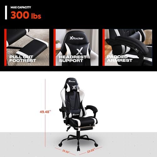X Rocker PC Computer Gaming Desk Chair with Wheels, College Dorm Room Essentials for Guys and Girls, Adjustable, Ergonomic Office Chair, Gifts for Gamers